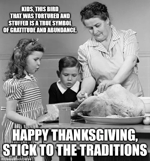 Funny Vegan Thanksgiving Turkey stuffing meme.