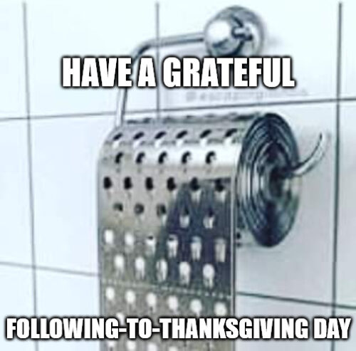 Funny After Thanksgiving Grate Toilet paper meme.