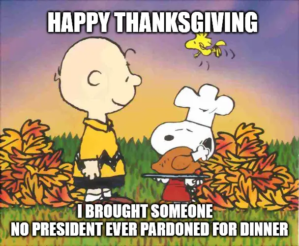 Funny Vegan Peanuts Thanksgiving Turkey meme.