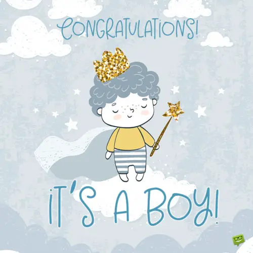 Baby boy wish on image to share on chats, posts and emails to announce the arrival of your new baby.