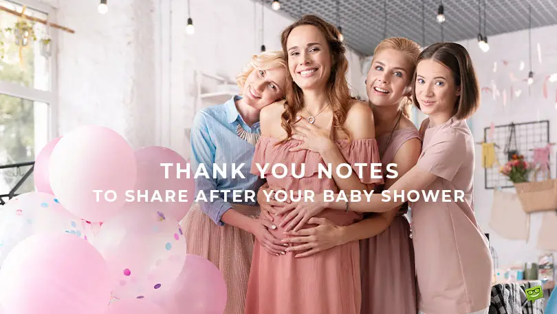 Featured image for a blog post with thank you notes and messages that a mother can use to thank everyone who came to the baby shower.