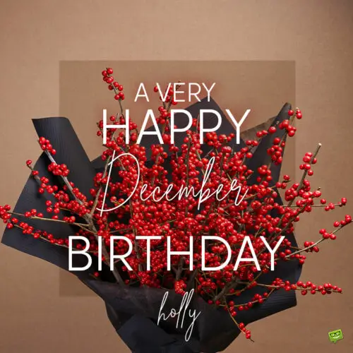 Happy birthday image for those born in December, with beautiful holly flowers. | Birthday Wishes Expert Birthday wish on image with holly flowers for those born in December.