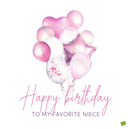 Birthday wish for your niece on image with pink balloons.