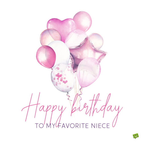 Birthday wish for your niece on image with pink balloons.