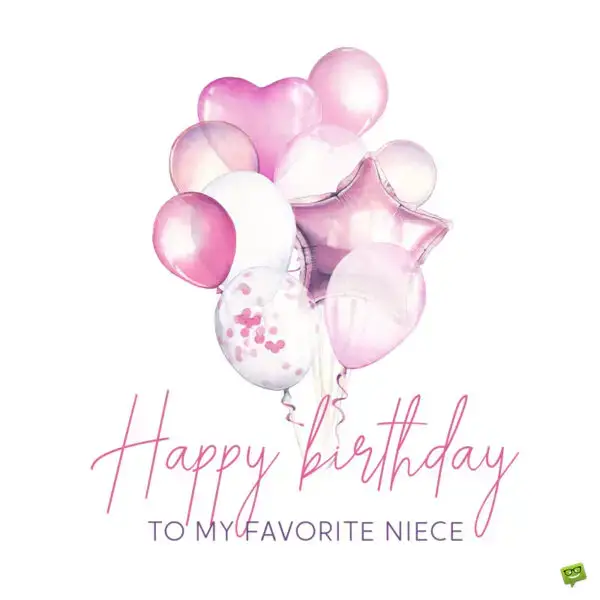 Пожелание на день рождения племяннице на картинке с розовыми шариками.