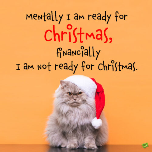 Funny Christmas quote on image with cat wearing a Santa hat.