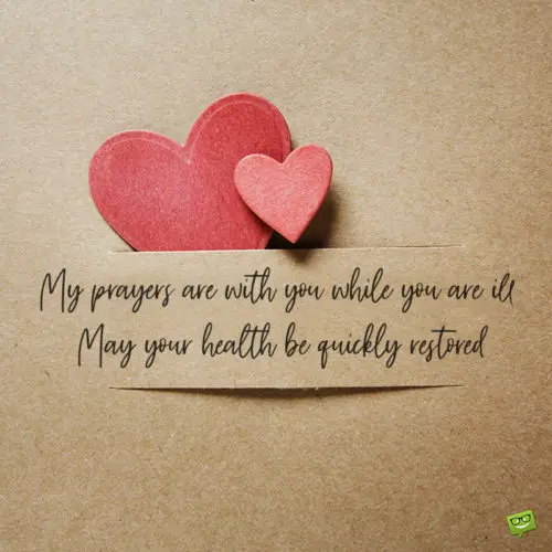 Religious get well soon wish on image with paper hearts. Cute image with religious get well soon wish.