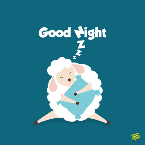 Good night message on image with cute illustration of a sheep holding a pillow. | Birthday Wishes Expert Good night image for messages and chats.