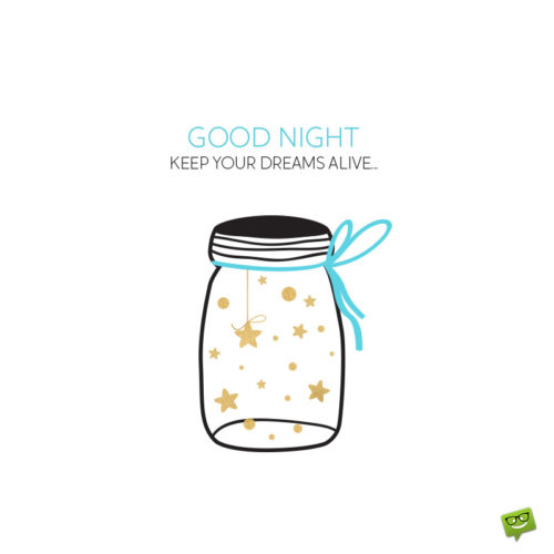 Beautiful good night image with an illustration of stars inside a jar and a inspirational message.