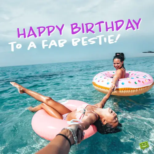 Happy Birthday best friend image with two girls having fun in the summer sea. | Birthday Wishes Expert Happy Birthday wish for best friend.