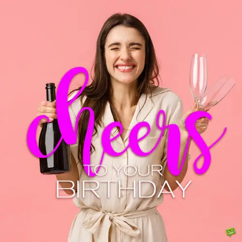Image for birthday cheer with a beautiful woman holding bottle of champagne. | Birthday Wishes Expert Birthday image with cheers