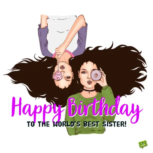 Happy birthday wish for sister on image with illustration of sisters. | Birthday Wishes Expert Happy birthday message for sister.