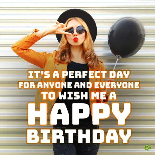 It | Birthday Wishes Expert's my birthday announcement on image with young woman holding a black balloon. It's my birthday image to help you let people know.
