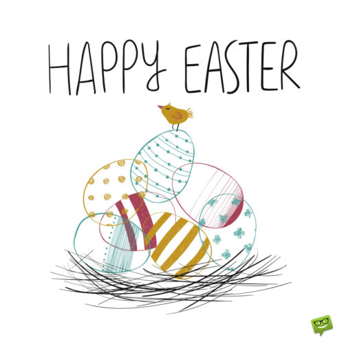 Happy Easter image with illustration of Easter eggs. | Birthday Wishes Expert 10 Fun Ideas for the Absolute Workplace Easter Egg Hunt
