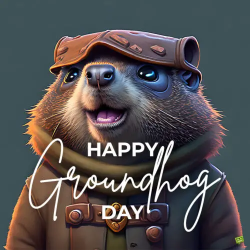 Illustration of a cute groundhog wishing a Happy Groundhog Day