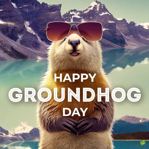 Illustration of a cool groundhog with sunglasses wishing a Happy Groundhog Day
