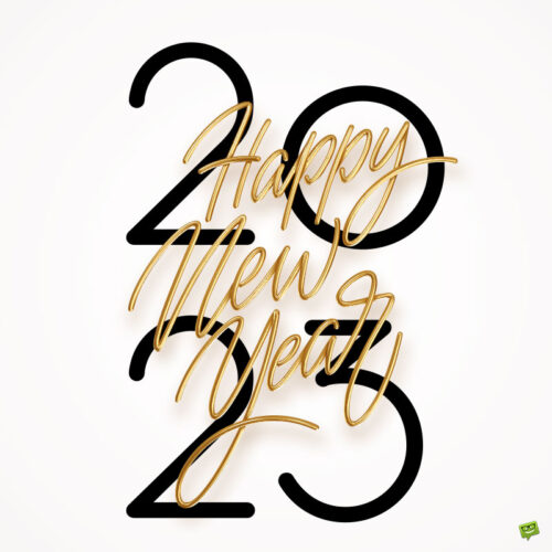 Happy New Year 2023 image with golden letters on white background.