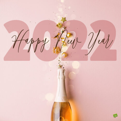 Happy New Year Image with golden champagne.