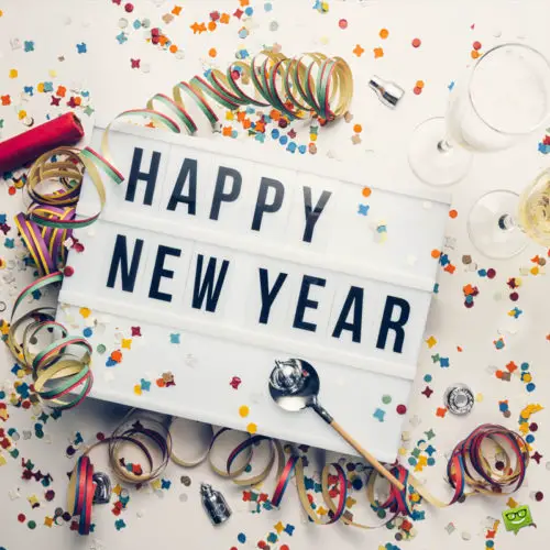 Colorful and fun Happy New Year image with party elements. Happy New Year image to help you wish to friends and family.
