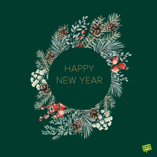 Happy New Year image with flower wreath. Happy New Year image with flower wreath.