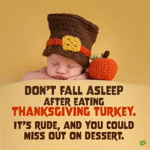 Funny Happy Thanksgiving Wish on picture of baby sleeping.