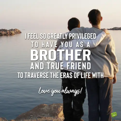 Love message for brother on photo with two brothers with their arms around each other watching the sea. | Birthday Wishes Expert I love you message for brother on image.