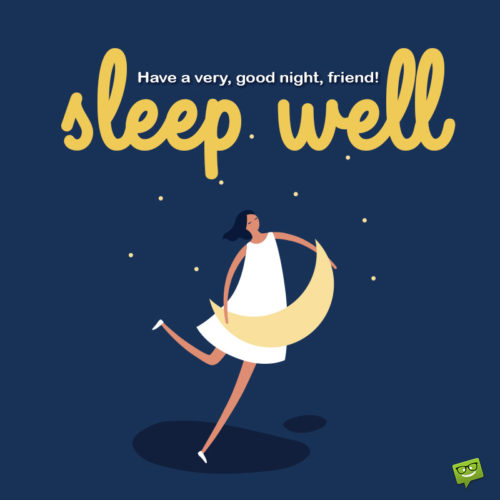Good night message for friend on image with cute illustration of a girl holding the moon. | Birthday Wishes Expert Good night message for a friend.