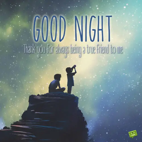 Lovable good night image with a sweet message for a true friend.