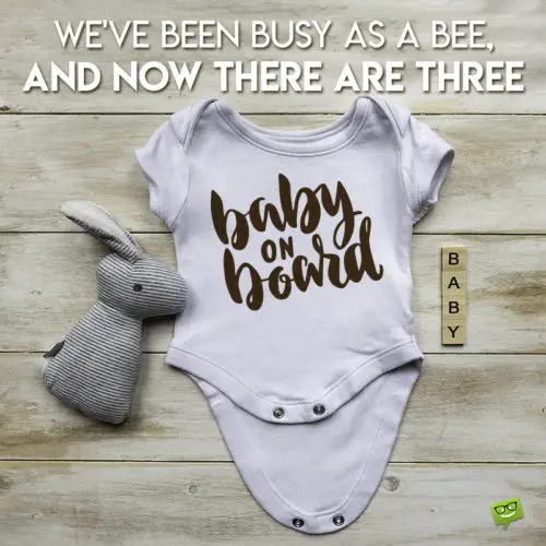 Cute pregnancy announcement quote on image with baby bodysuit. | Birthday Wishes Expert Cute pregnancy announcement quote on image for easy sharing on chats and status updatses.