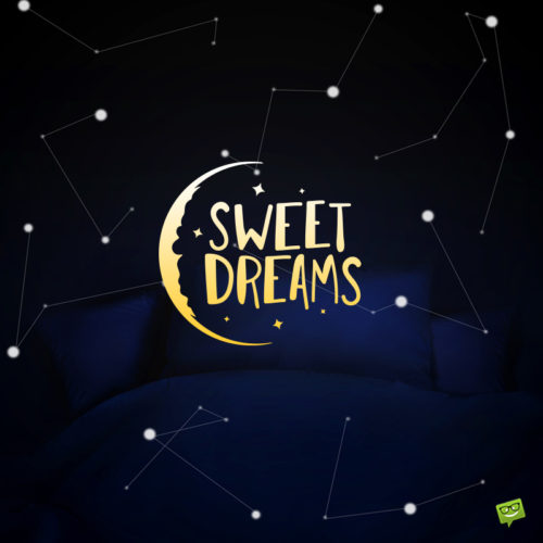 Beautiful good night image with a sweet dreams message on a background with constellations.
