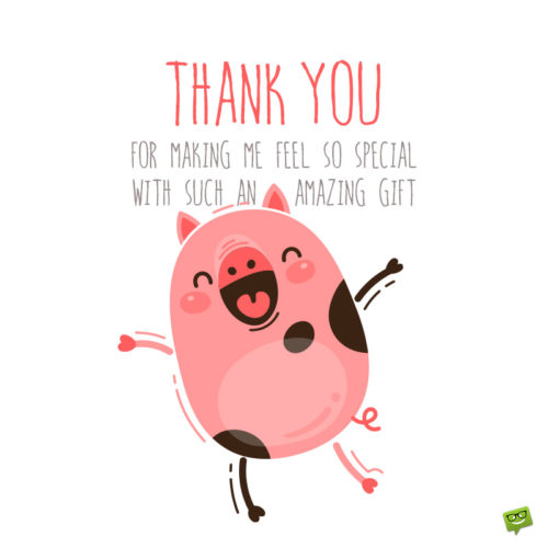 Thank you note for gift received on image with cute little piglet. | Birthday Wishes Expert Thank you note for gift received.