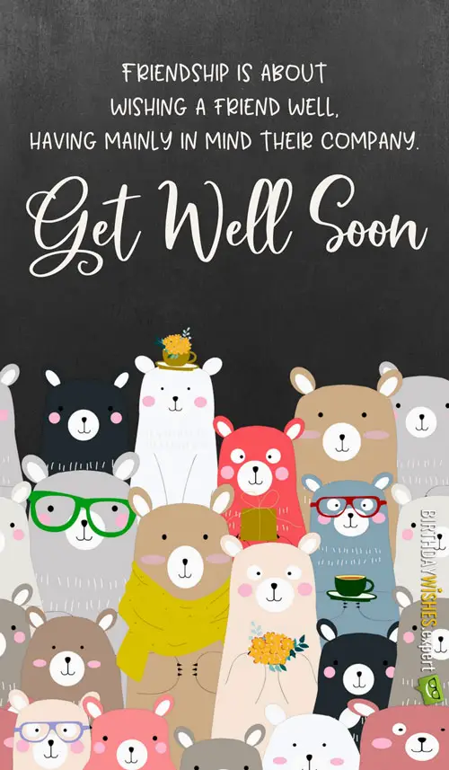 Friendship is about wishing a friend well, having mainly in mind their company. Get well soon!