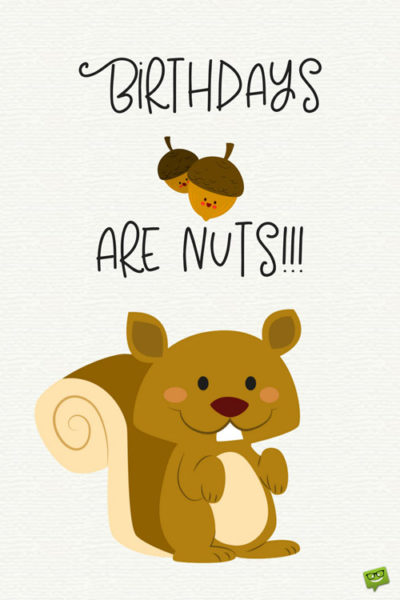 Funny happy birthday message on illustration of cute squirrel playing with words. | Birthday Wishes Expert Birthdays are nuts!