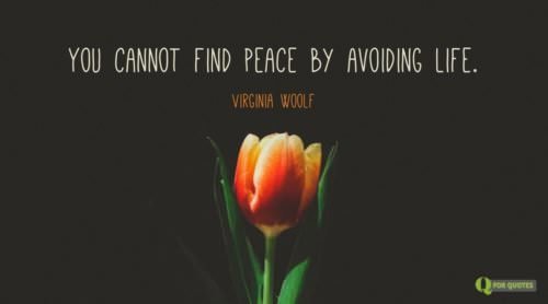 You cannot find peace by avoiding life. Virginia Woolf.