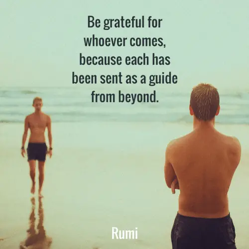 Be grateful for whoever comes, because each has been sent as a guide from beyond. Rumi