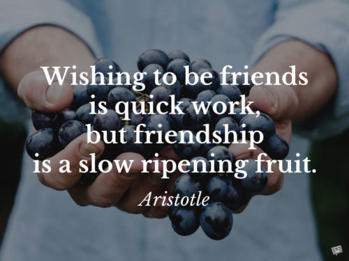 Wishing to be friends is quick work, but friendship is a slow ripening fruit. Aristotle