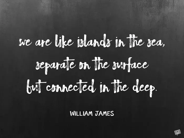 We are like islands in the sea, separate on the surface but connected in the deep. William James