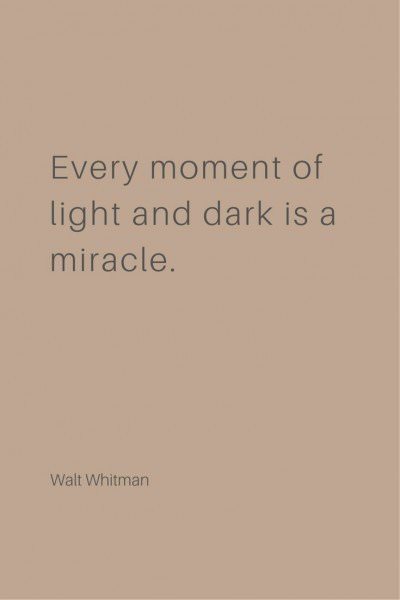 Every moment of light and dark is a miracle. Walt Whitman