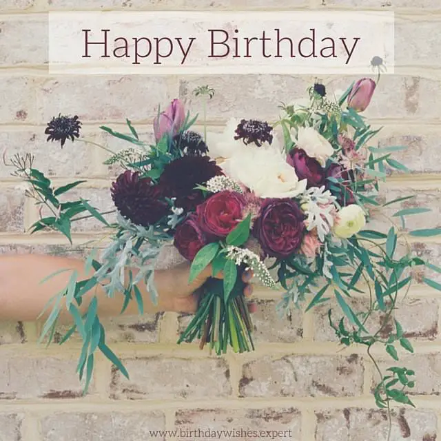 Happy Birthday Wish On Image With A Bouquet Of Wild Flowers