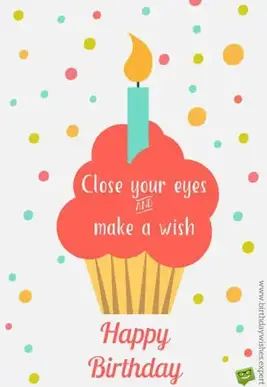 Happy Birthday. Close your eyes and make a wish. Image with ice cream illustration