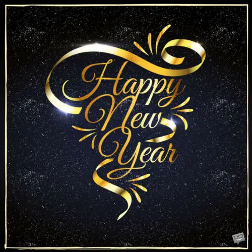 Happy New Year card with golden letters. Happy New Year.