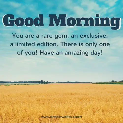Good Morning. You are a rare gem, an exclusive, a limited edition. There is only one of you! Have an amazing day!