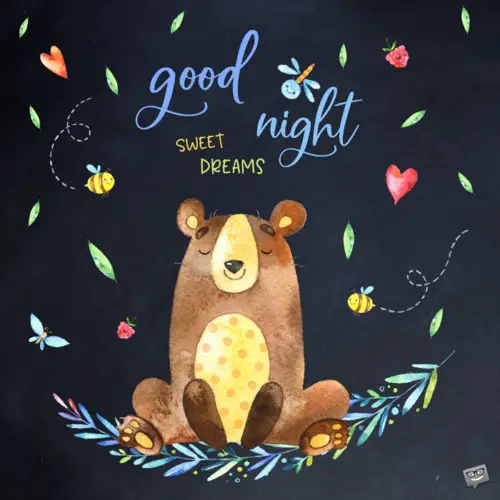 Cute goodnight image with bear dreaming. | Birthday Wishes Expert Good night. Sweet dreams.