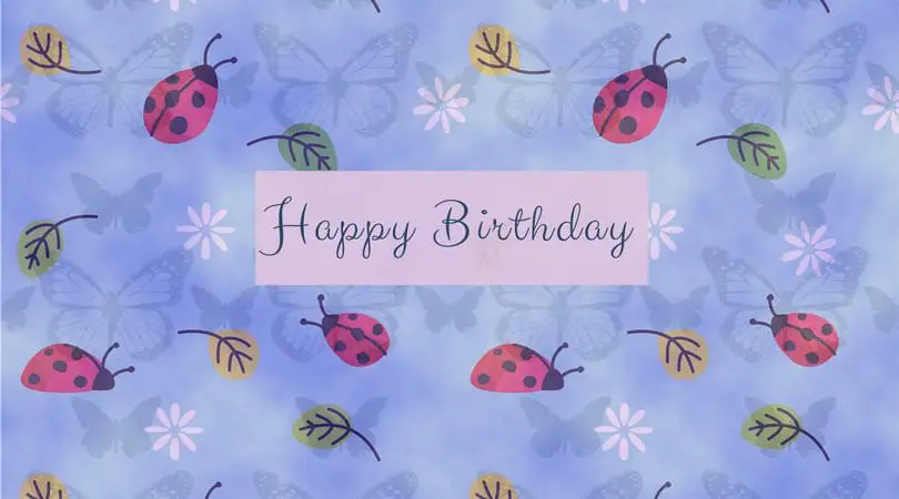 Happy Birthday with ladybugs and yellow and green leaves FB