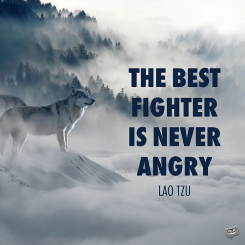 The best fighter is never angry. Lao Tzu