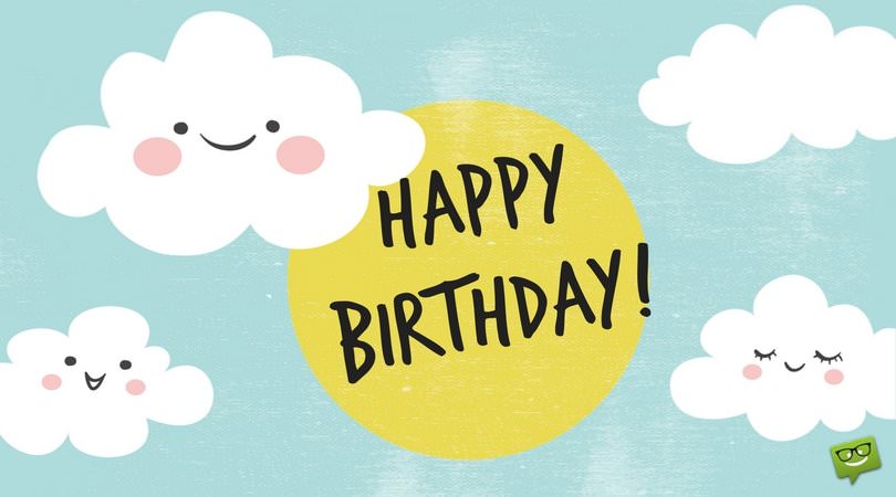 Cute birthday message for friend on card with happy clouds