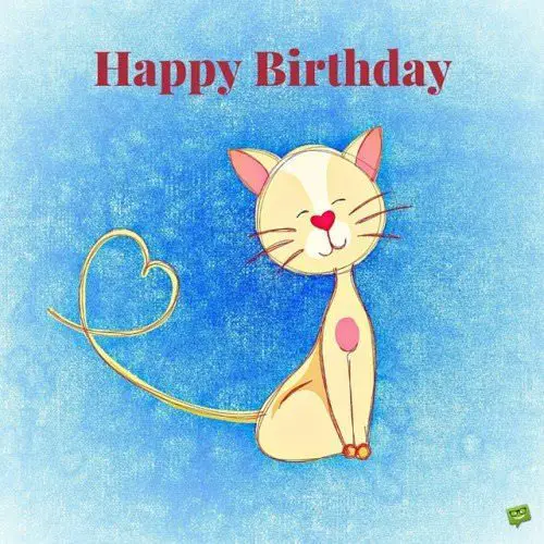 Happy Birthday Picture with cute cat illustration. | Birthday Wishes Expert Happy Birthday.