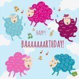 Happy birthday card with sheep singing.