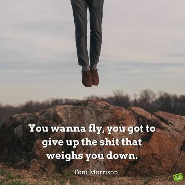 You wanna fly, you got to give up the shit that weighs you down. Toni Morrison.