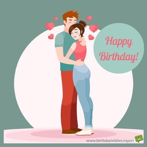 Happy Birthday wish on Illustration of a beautiful couple in love. Happy Birthday!